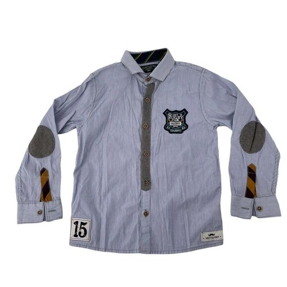 Next Happy Little Chappy Rugby Shirt Button Up Boys Size 4 - 5 Years Blue Preppy - Picture 1 of 10
